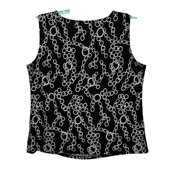 Nine West Womens XL Black Tank Top W/ White Chain Print Preppy Academia Office - Picture 2 of 7